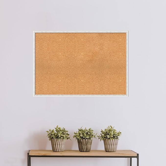 Amanti Art Natural Cork Board for Wall, 27x39 Vision Board with White Frame, Large Corkboard Office Decor for Home Organization, Modern Corkboard Pinboard to Display Items for Home Organization in