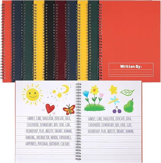 Henoyso 10 Pcs 100/50 Sheets Primary Composition Notebook K-2 Bulk Spiral Primary Journal Drawing Handwriting Practice for Kids Kindergarten 1st 2nd Back to School Supplies (Jewel Tone Color,50 Sheets)