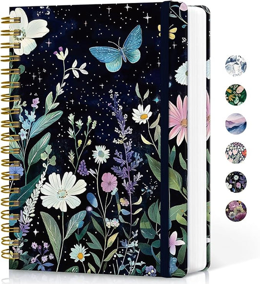 Lined Spiral Notebook Journal for Work, 300 Pages Thick B5 (7.1"x10") College Ruled Journal for Women & Writing, Hardcover Notebook for Note Taking, Perfect for Office Home School, Celestial Garden