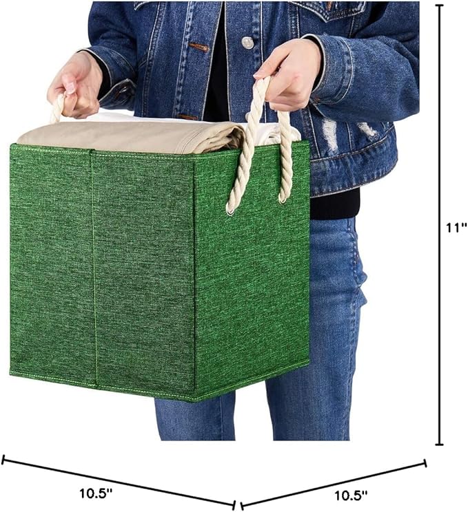 Green Foldable Fabric Cube Storage Bins Cube Storage Organizer Bins Storage Cubes Basket Drawers Organizer Decroative Storage Box Fabric Storage Cubes Baskets for Organizing Closet Shelves ,Q-ST-51-4