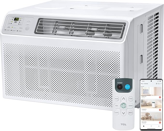 TCL H10W35W 10,000 10000 BTU Smart Window Air Conditioner, Fan & Dehumidifier, 450 Sq. Ft, Remote Control, Compatible with Alexa/Google Assistant, White
