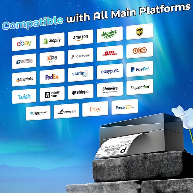 Bluetooth Shipping Label Printer 4x6, 249BT Thermal Label Printer 4x6 for Small Business, Shipping Packages, Office, Home, Compatible with Android iPhone iPad Windows macOS Chrome USPS Etsy