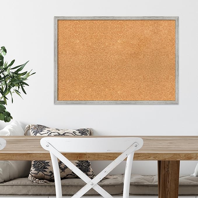 Amanti Art Natural Cork Board for Wall, 19x27 Vision Board with White Frame, Medium Corkboard Office Decor for Home Organization, Cottage Corkboard Pinboard to Display Items for Home Organization in