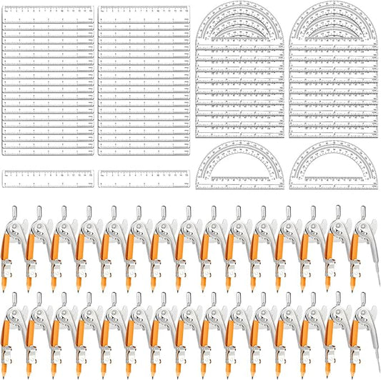 120 Pieces Geometry Math Set Compass for Geometry Math Compass and Protractor Set Include Metal Compass with Pencil Plastic Ruler and Protractor for Student School Office Woodworking Drawing Tools