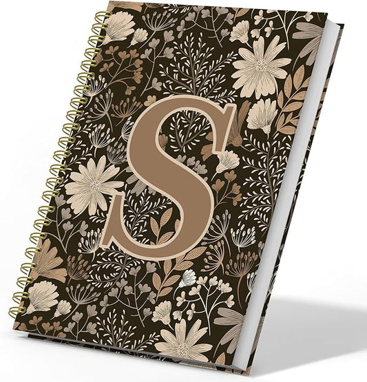 Initial S Personalized Journal Notebook, Boho Floral Journaling Notebooks for Women Girls, Costom Monogrammed Gifts for Women Mom Girls Friends, Letter Spiral Notebook, 5.5x8.3