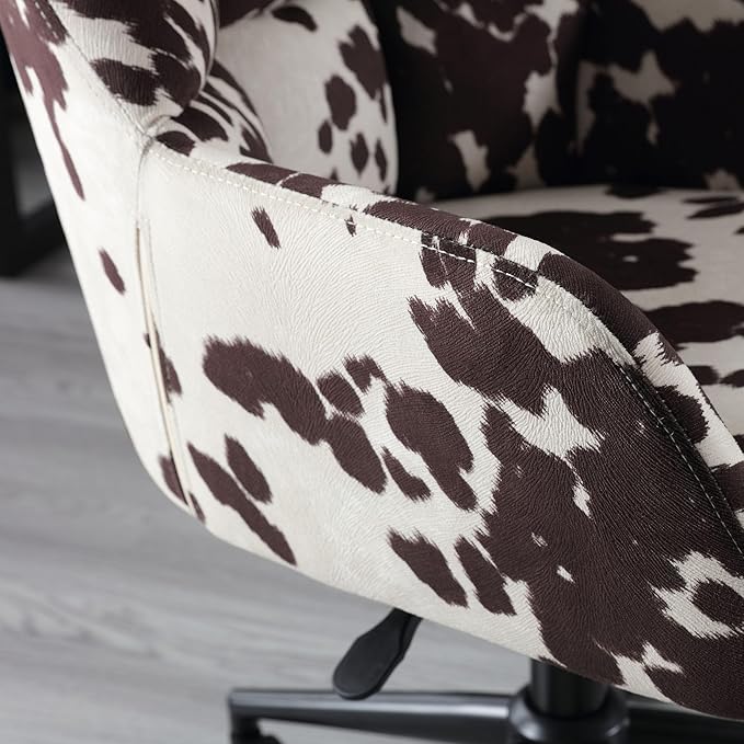 VESCASA Adjustable Home Office Desk Chair with Comfy Back, Linen 360 Swivel Upholstered Task Armchair with Wheels for Teens Bedroom/Living Room, Cowhide Print