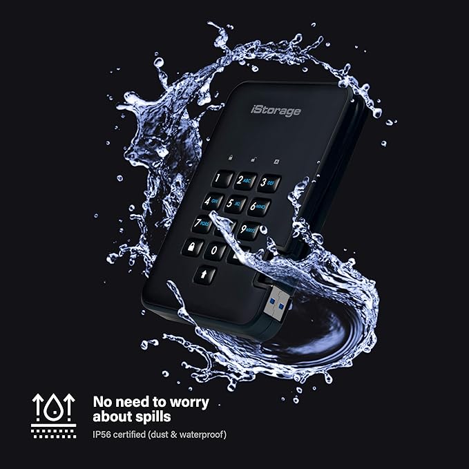 iStorage diskAshur2 HDD 5 TB | Secure Portable Hard Drive | Password Protected | Dust/Water-Resistant | Hardware Encryption