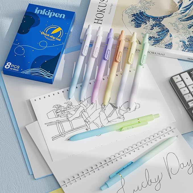 8 PCS Ballpoint Pens,Smooth Writing Pens, 1.0mm Black Ink Pens, Retractable Pens, School Office Supplies