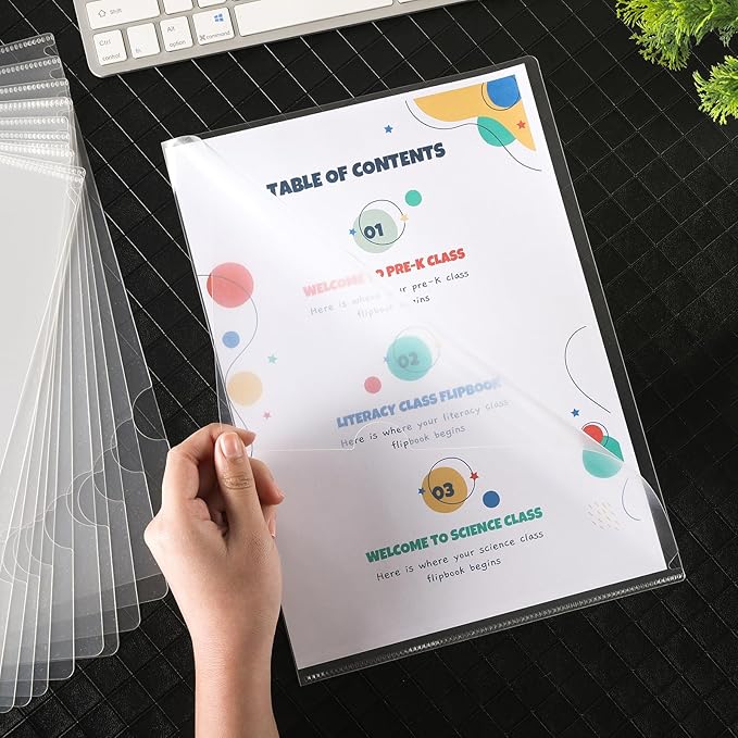 76 Pcs L-Type Clear Plastic File Folders - A4/Letter Size Transparent Plastic Sleeves Ideal for School and Office Supplies