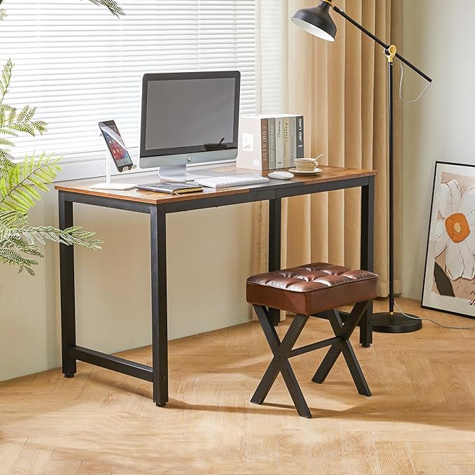 IBUYKE Square Makeup Stool with X-Leg Foot Rest, PU Footrest, Ottoman Seat Vanity Stool, Multi-Use as Small Side Table, for Bedroom, Living Room, Dark Brown LG-71Z