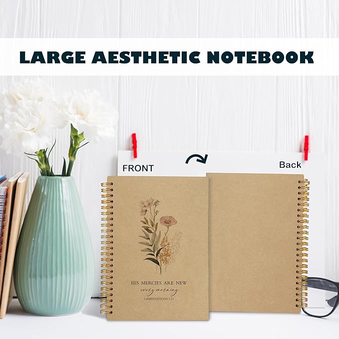 BearCake Floral Christian Notebook Journal, Christian Gifts for Women, Bible Notebooks for Note Taking, Bible Journaling Notebook, Hardcover Spiral Notebook 5.5x8.3 kraft paper