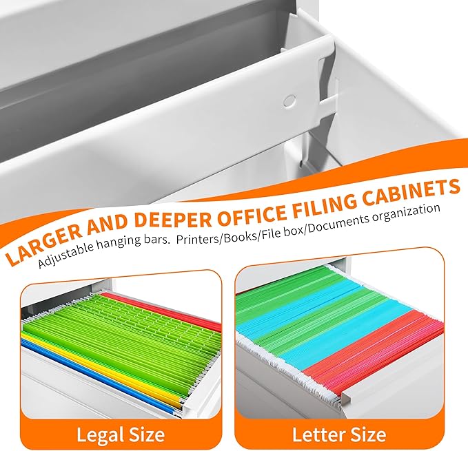 Metal File Cabinet with 3 Drawer Heavy Duty Locking File Cabinets Home Office Steel Filing Cabinet Vertical File Cabinets for Legal/Letter Size File,Assembly Required