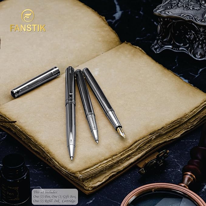 Customized Silver Luxury ballpoint pen (Made In USA) fancy gift set for women, Chrome Finish, Professional executive pen gift set for men (Lux Custom-BallPoint Silver)
