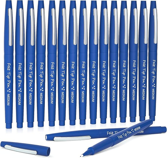 Lelix Felt Tip Pens, 15 Blue Pack, 0.7mm Medium Point, Felt Tip Markers Pens for Journaling, Writing, Note Taking, Planner, Perfect for School Office and Art Supplies