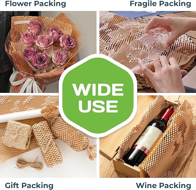 HexcelWrap Mini - Honeycomb Packing Paper, Eco-Friendly, Sustainable Paper Bubble Wrap for Shipping & Moving, Cushioned Packing Material in Dispenser - Natural, Pallet of 40, 12" x 750'