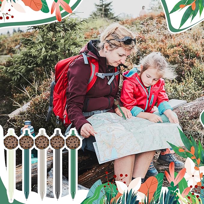 50 Pcs Cookie Ballpoint Pen Bulk Housekeeping Appreciation Gift Retractable Writing 1mm Medium Point Black Ink Green Fancy Gift for Friend Troop Scout Leader Cookie Lover Party Favor