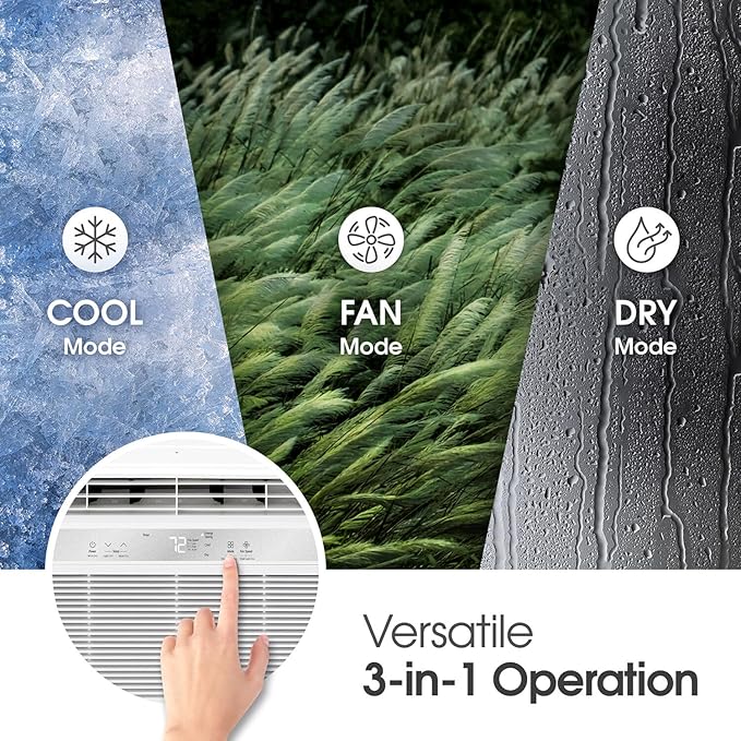 LG LW1025R 10,000 Air Conditioner with Dehumidifier, 115V, Medium Rooms up to 450 Sq. Ft, Window Unit AC with Remote Control, 3 Speeds, Auto-Restart, 24-Hour Timer, 10000 BTU, Bright White