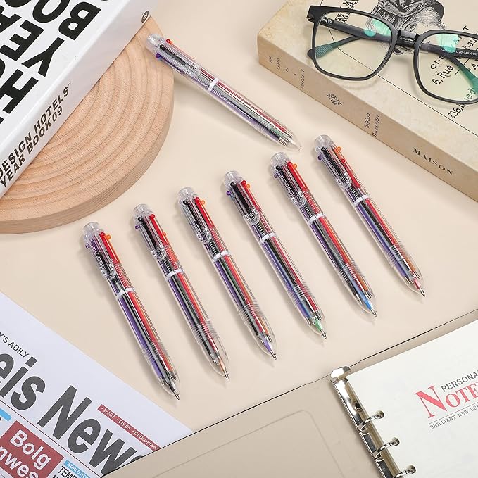 Aodaer 144 Pieces Multicolor Ballpoint Pens 0.5 mm 6 Colors Transparent Barrel Ballpoint Pen 6-in-1 Multicolor Retractable Ballpoint Pens for Office School Supplies Gifts