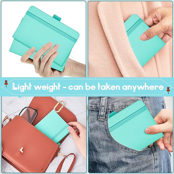 40 Pieces Small Notebooks A6 Pocket Journals 3.5 x 5.5 Inch Small Leather Notebook Mini Ruled Lined Journal with Elastic Band Pen Holder Page Marker Ribbons (Light Blue)