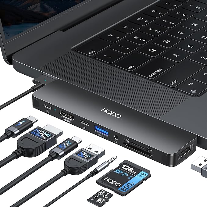 USB C Adapter HDMI Hub for MacBook Pro Air 2025-2018 M1 M2 M3 M4, Mac USB Adapter 8 in 2, MacBook USB C Hub with HDMI, Thunderbolt 3, 10G USB C USB A Data Ports, SD TF Card Reader, Audio, Black