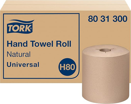 Tork Hand Towel Roll Natural H80, Universal, 100% Recycled Fiber, 6 Rolls x 800 ft, 8031300