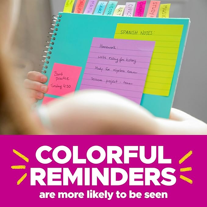 Post-it Super Sticky Notes, Assorted Bright Colors, 3x3 in, 15 Pads/Pack, 45 Sheets/Pad, 2X The Sticking Power, Recyclable, Multi-Color