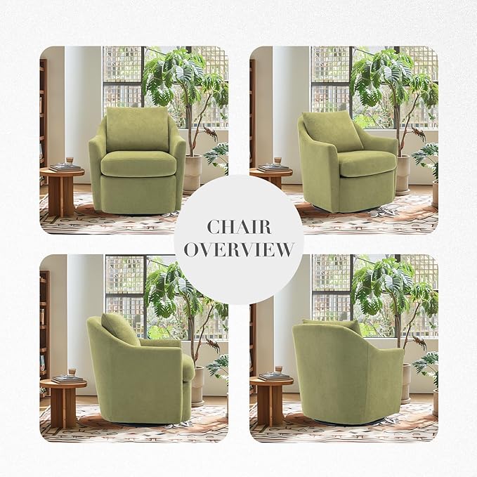 COLAMY Swivel Accent Chair, Living Room Chair Upholstered 360° Swivel Chair Modern Reading Armchair for Bedroom/Office/Nursery, Green