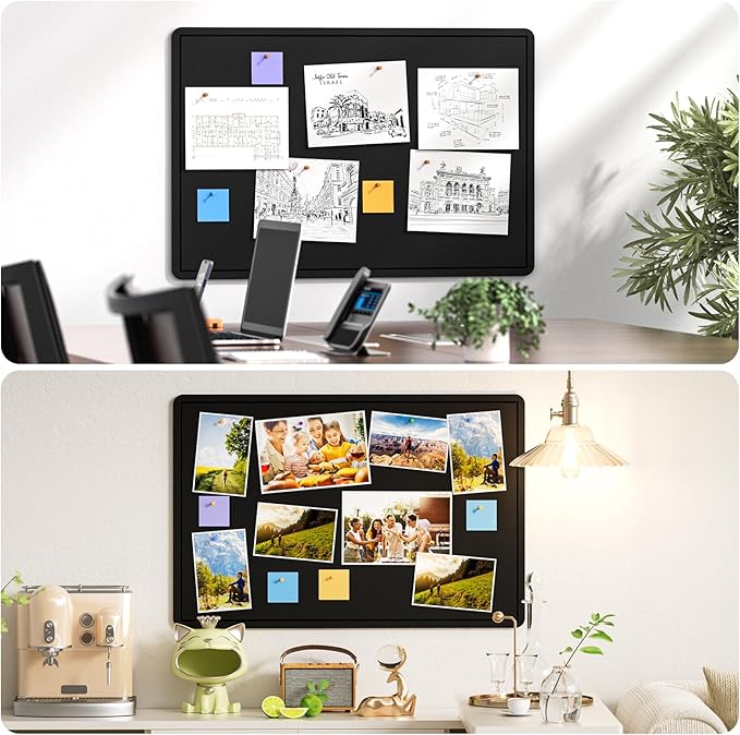 MaxGear Large Bulletin Board 36" x 24", Foldable Felt Board Vision Board Supplies, Cork Board for Office, Home, School, Small Pin Boards for Walls Decorative Display Board Black