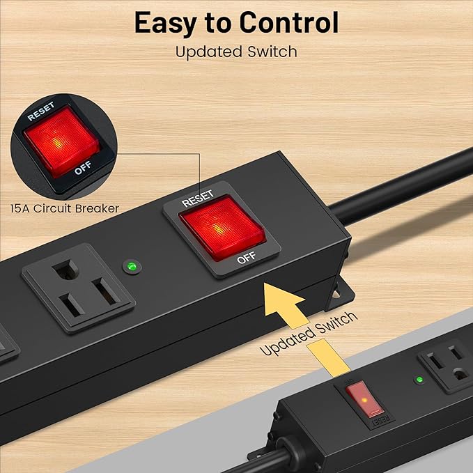 KF 8 Outlet Heavy Duty Power Strip Surge Protector, 2100J Surge Protection Black Power Strip, 15A/1875W Mountable Power Strips, 14AWG 6FT Extension Cord, Black(8FT-2100J)