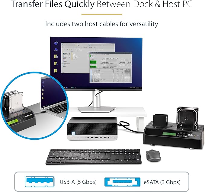 StarTech.com 4-Bay Hard Drive Duplicator and Eraser, External Standalone 1:3 HDD/SSD Cloner/Copier, USB 3.0 / eSATA to SATA Docking Station, Hard Disk Copier / Sanitizer / Wiper Tool (SATDOCK4U3RE)