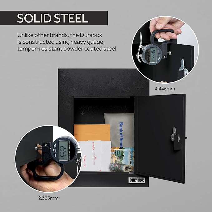 Through-The-Wall Drop Box Deposit Safe 17 x 13 x 7 - Heavy Duty Steel Mailbox with Lock for Receiving Mail, Checks, Letters, Cash and More for Home, Office and Commercial Use (D700) (Black)