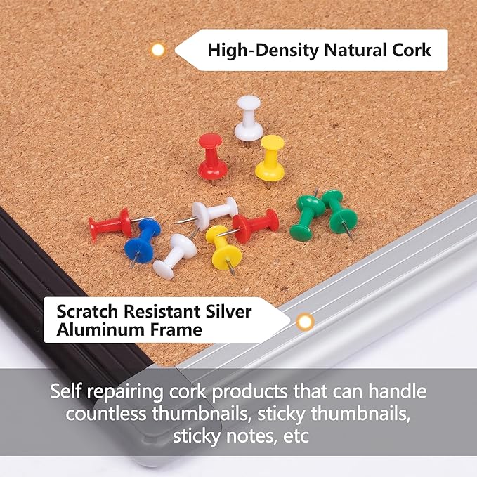 Board2by 2 Pack Cork Bulletin Board 36" x 48", Black/Sliver Aluminium Framed Corkboard, Office Board for Wall Decor, Large Wall Mounted Notice Pin Board with 36 Push Pins for School, Home & Office