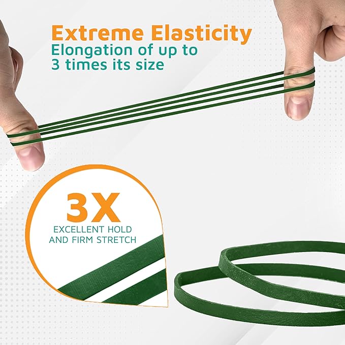 PlasticMill Dark Green Rubber Bands Size 33 (3 1/2" x 1/8") - #33 Colored Rubber Bands Office Supplies - Strong, Elastic Bands for Crafts, Balloon Garland, Cash, File Folders (100-Pack)