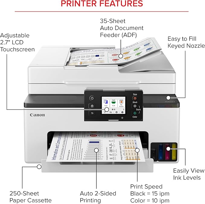 Canon Megatank GX2020 All-in-One Wireless Supertank [Megatank] Printer | Print, Copy and Scan| Mobile Printing |2.7" LCD Color Touchscreen | Auto Document Feeder and Auto Duplex Printing