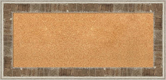 Amanti Art Natural Cork Board for Wall, 17x35 Vision Board with Brown Wood Frame, Medium Corkboard Office Decor for Home Organization, Country Rustic Corkboard Pinboard to Display Items for Home