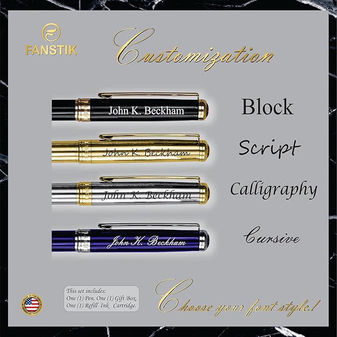 Customized Black & Gold Luxury Rollerball pen (Made In USA) fancy gift set for women, Real 24K Gold Plating, Professional executive pen gift set for men (Lux Custom-Rollerball Black-Gold)