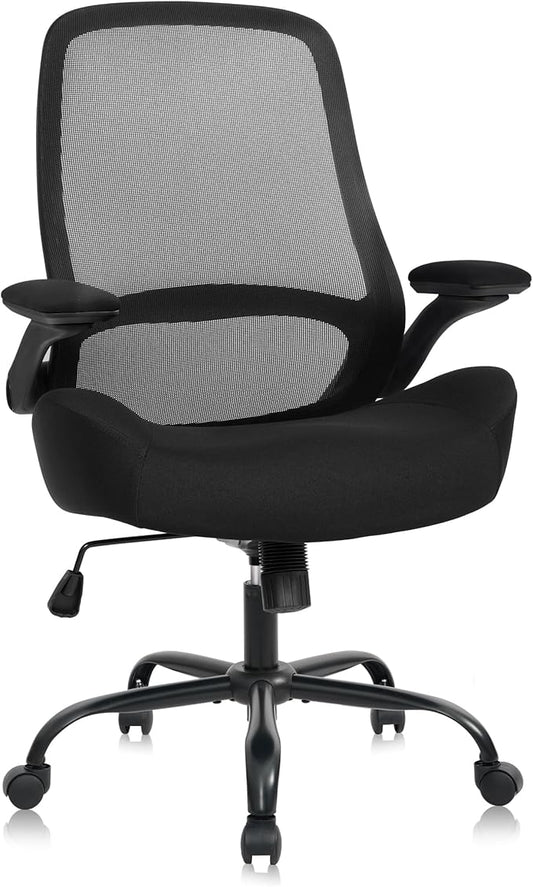HYLONE Heavy Duty Office Chair, 5" Thickened Seat Ergonomic Desk Chair with Adjustable Armrests, Home Office Computer Chairs for Long Hours Mesh Executive Chair(Black)