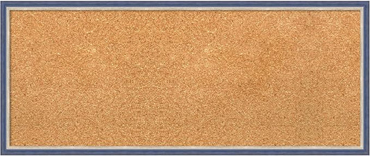 Amanti Art Natural Cork Board for Wall, 13x31 Vision Board with Blue Wood Frame, Medium Corkboard Office Decor for Home Organization, Modern Contemporary Corkboard Pinboard to display items for home