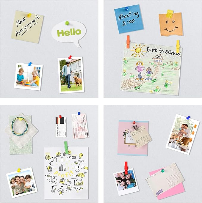 AKTOP White Cork Bulletin Board 12x12, 1/2" Thick Felt Cork Board Tiles 12 Pack, Small Square Pin Board for Wall, Self Adhesive Corkboards with 120 Push Pin Wood Clips for School, Home & Office