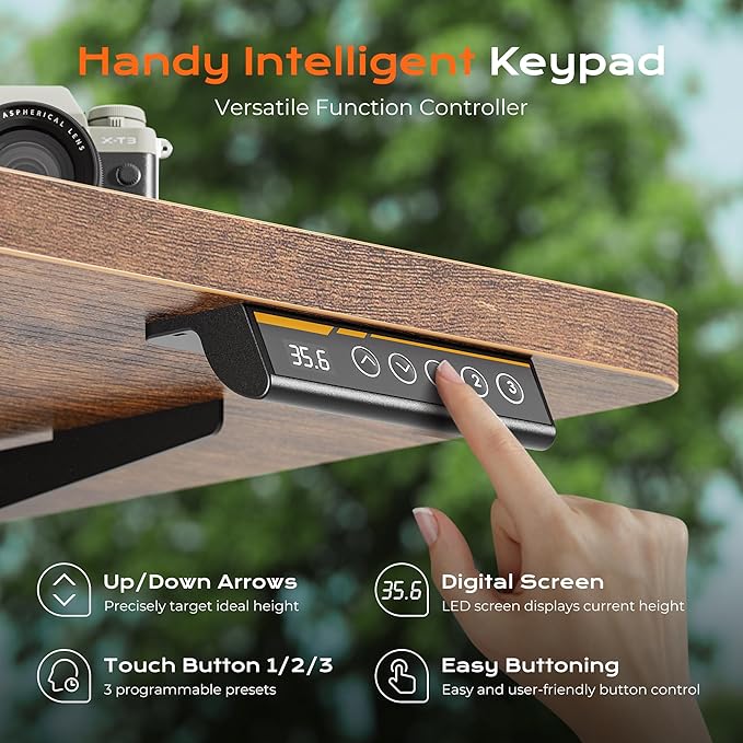 Huuger 63 x 28 Large Electric Standing Desk, Height Adjustable Computer Desk, 27.6" Deep Desktop, Stand up Gaming Office Table with 2 Hooks, 3 Preset Heights, for Home Office, Rustic Brown