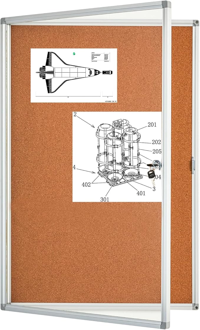 BIBOC EnclosedCork Bulletin Board 36x24 inch Lockable Cork Noticeboard Display Cases Tamperproof Notice Poster Memo Board with Class 1 Aluminum Frame (Cork, 24×36 inches)