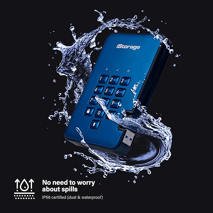 iStorage diskAshur2 HDD 1TB Blue | Secure portable hard drive | Password protected | Dust & water resistant | Hardware Encryption