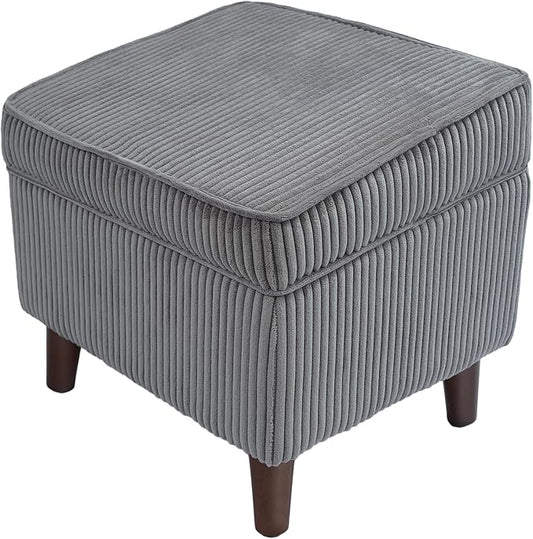 Storage Ottoman with Adjustable Lid, Soft Step Stool, Footrest and Seat, Ottoman Foot Rest for Living Room, Bedroom, Dorm, Light Gray