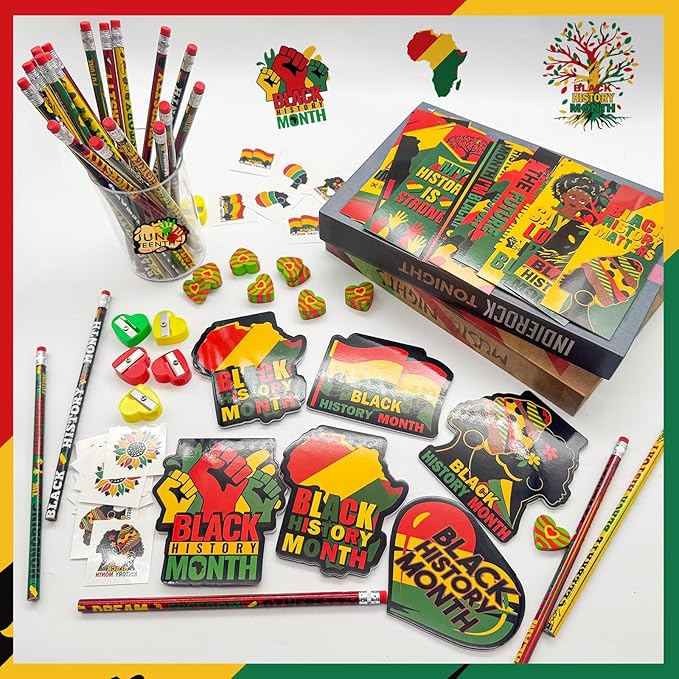 Cinrobiye 100 PCS Juneteenth & Black History Month Inspirational Wood Pencils with Eraser, Classroom Gifts, Bulk School Supplies, Kids Office Giveaways, Party Favors, Prizes