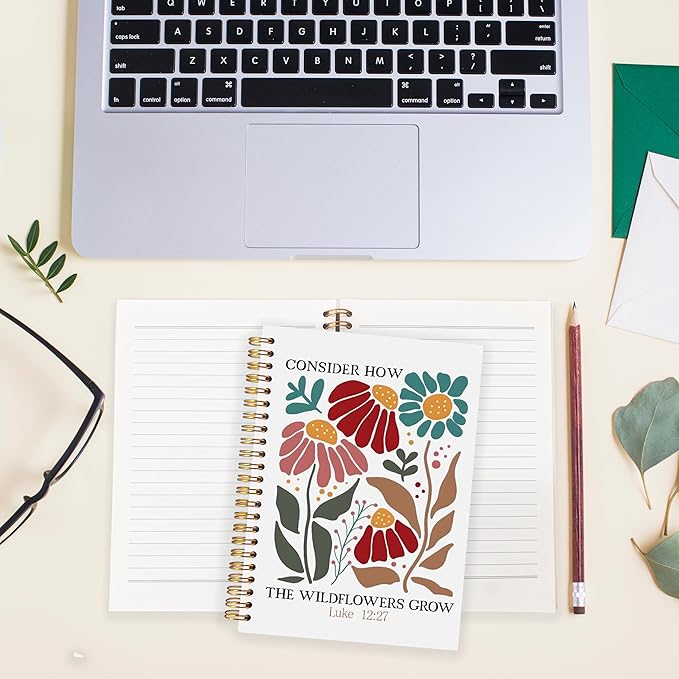 BearCake Boho Floral Christian Notebook Journal, Inspirational Christian Gifts for Women, Luck 12:27 Bible Religious Journal for Women, Flower Scripture Hardcover Spiral Notebook 5.5x8.3