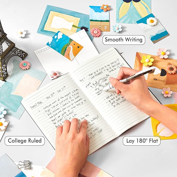 8 Pack Soft Cover Journal Bulk, Feela Notebooks College Ruled for Work, Lined Travel Journal for Women Men, Note Taking Notebook School Supplies Business Writing, 8.2” x 5.5”, A5, Black