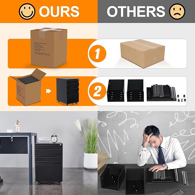 Aobabo 3 Drawer File Cabinet with Lock,Metal Filing Cabinet with Wheels for Home Office & Business Enterprise, Legal/Letter Size, Fully Assembled Except Wheels, Black