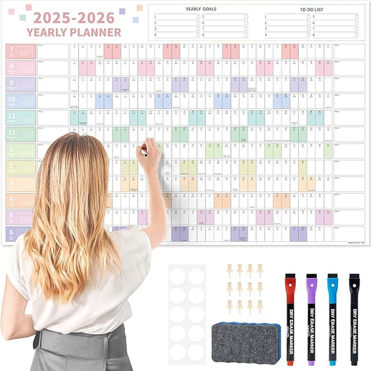 Ospelelf Wall Calendar 2025-2026 Large 32'' x 48'' Dry Erase Calendar for Wall, 12 Month Laminated Calendar for Classroom, Family, Use July 2025 - June 2026 (Multicolor)
