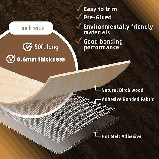 GSCIT Club Birch Edge Banding, 1 inch x 50ft roll of Veneer Edge Banding Preglued Flexible, Real Wood Tape Banding