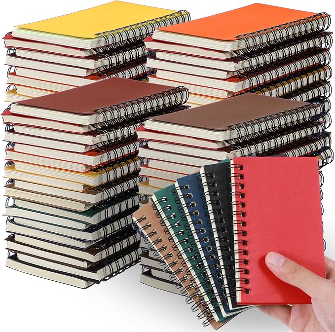 Jutom 54 Pcs Spiral Memo Pads 5 x 3'' Small Pocket Spiral Journal Notepad Ruled Notebook Sketchbook Kraft Cover Notebooks, 120 Pages for Note Taking Business Office School (Multi Color)